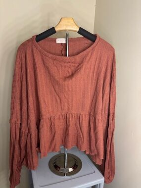 Rust Peplum Knit Top - Women's